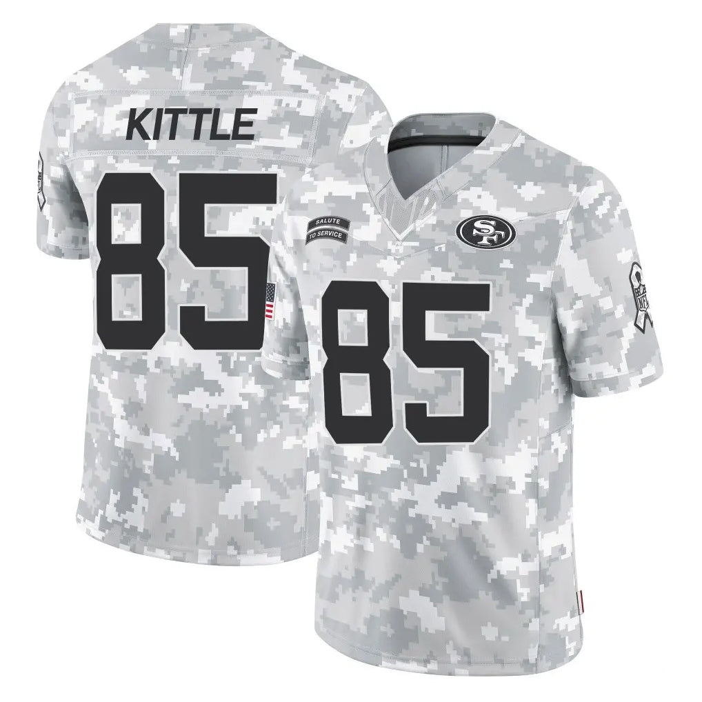 Kooe SF.49ers #85 George Kittle Player Arctic Camo Limited Salute To Service Home Game Stitched Jerseys