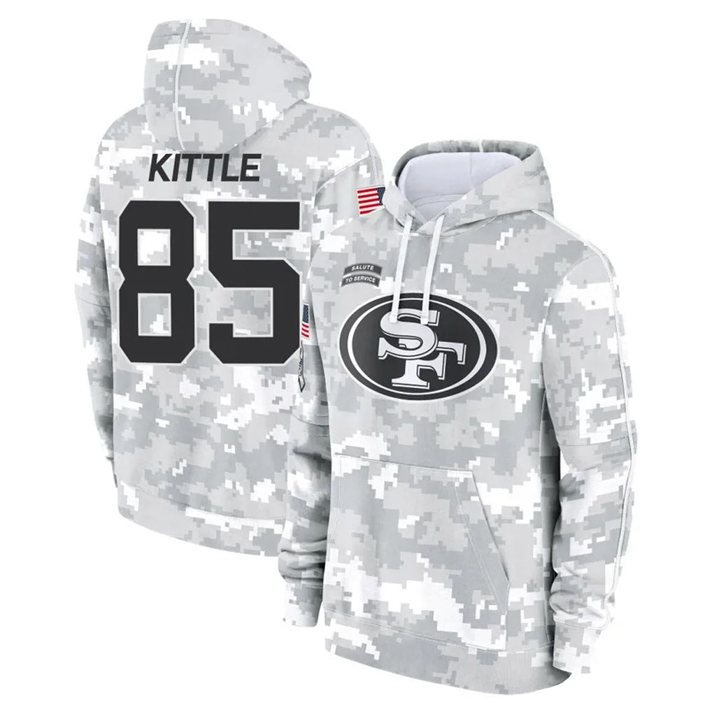 Kooe SF.49ers #85 George Kittle Player Arctic Camo Salute to Service Hoodies Stitched Jerseys