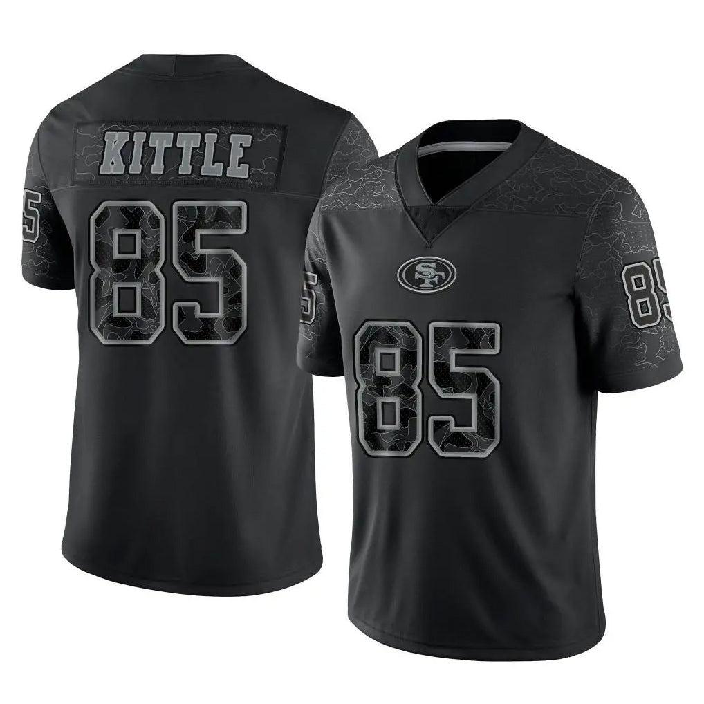 Kooe SF.49ers #85 George Kittle Player Black Limited Reflective Home Game Stitched Jerseys