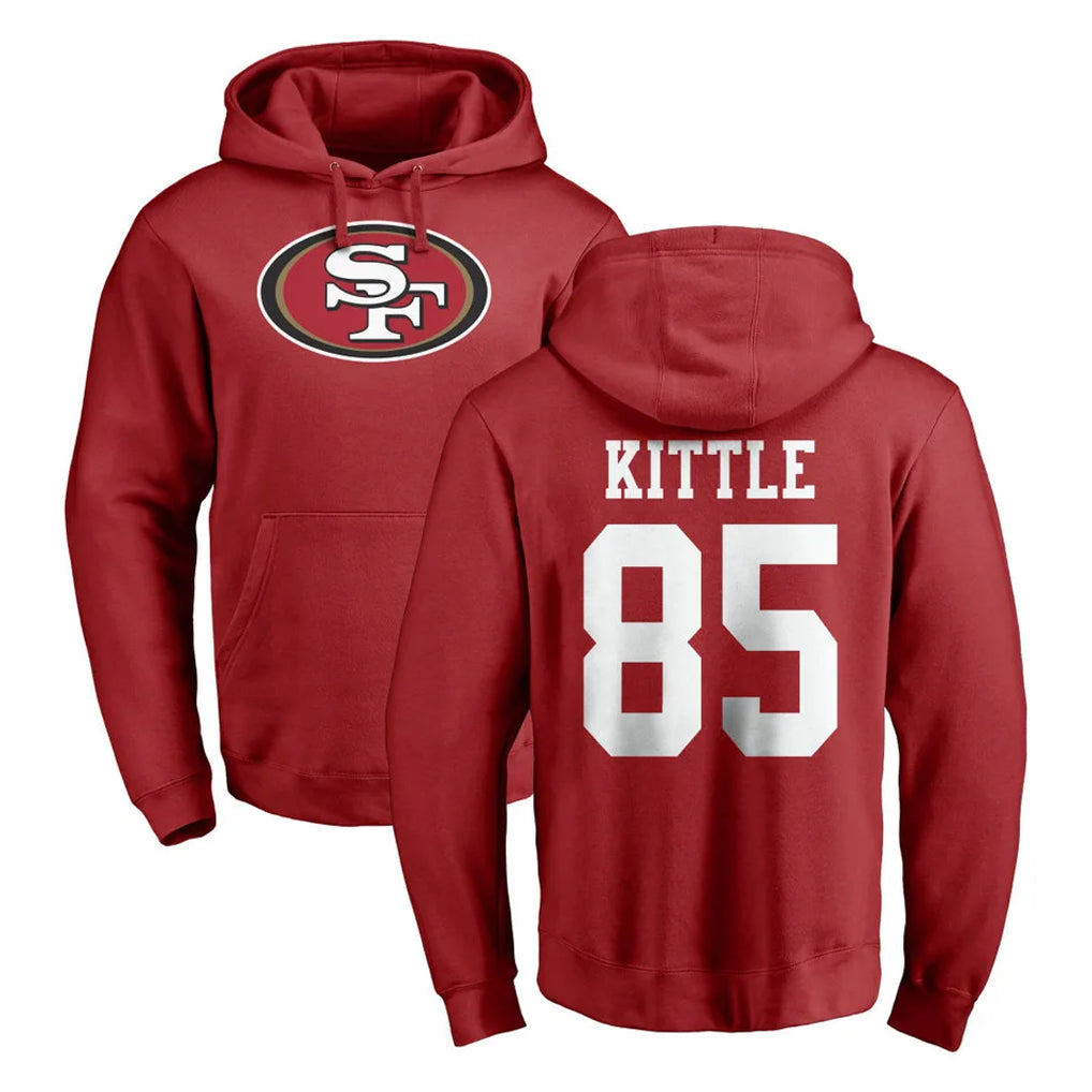 Kooe SF.49ers #85 George Kittle Player Red LOGO Pullover Hoodies Home Game Stitched Jerseys