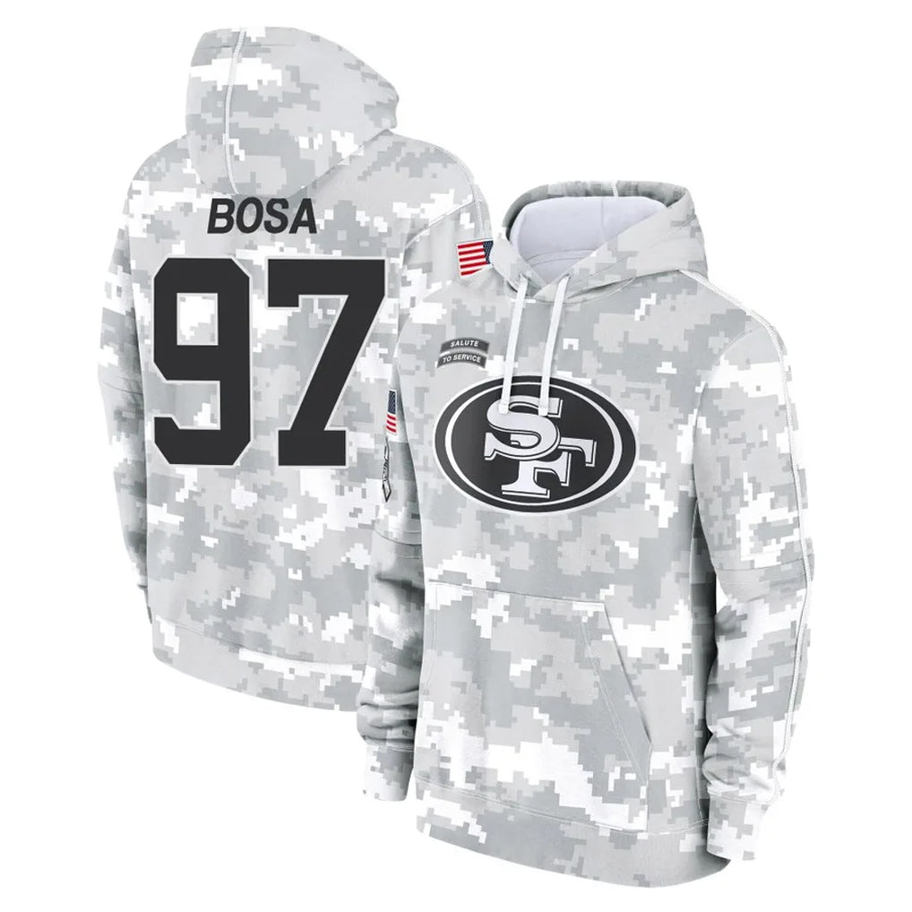 Kooe SF.49ers #97 Nick Bosa Player Arctic Camo Limited Salute to Service Pullover Hoodies Game Stitched Jerseys