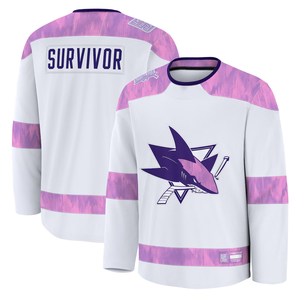 Kooe S.Jose Sharks White Hockey Fights Cancer Survivor Practice Jerseys