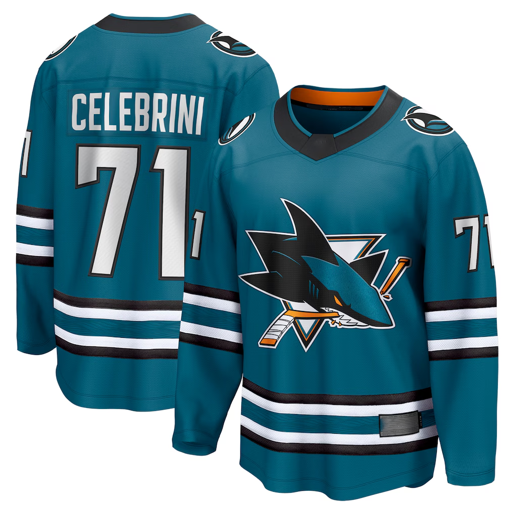 Kooe S.Jose Sharks #71 Macklin Celebrini Teal Home Breakaway Jerseys