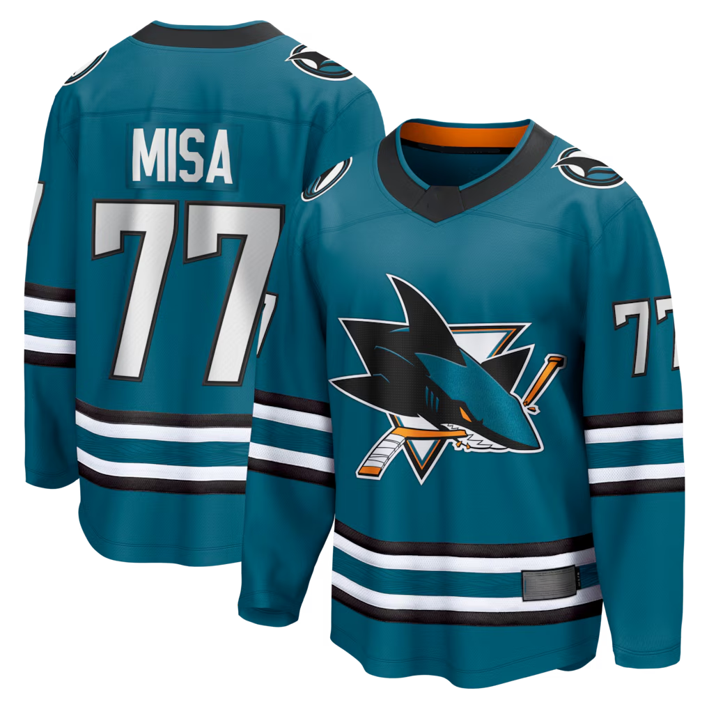 Kooe S.Jose Sharks #77 Michael Misa Teal Breakaway Jerseys