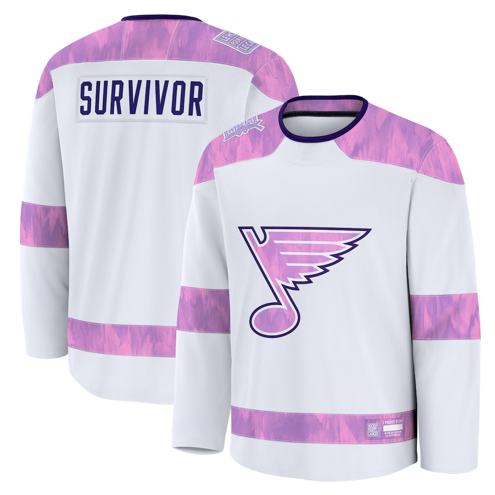 Kooe St.L.Blues White Hockey Fights Cancer Survivor Practice Jerseys