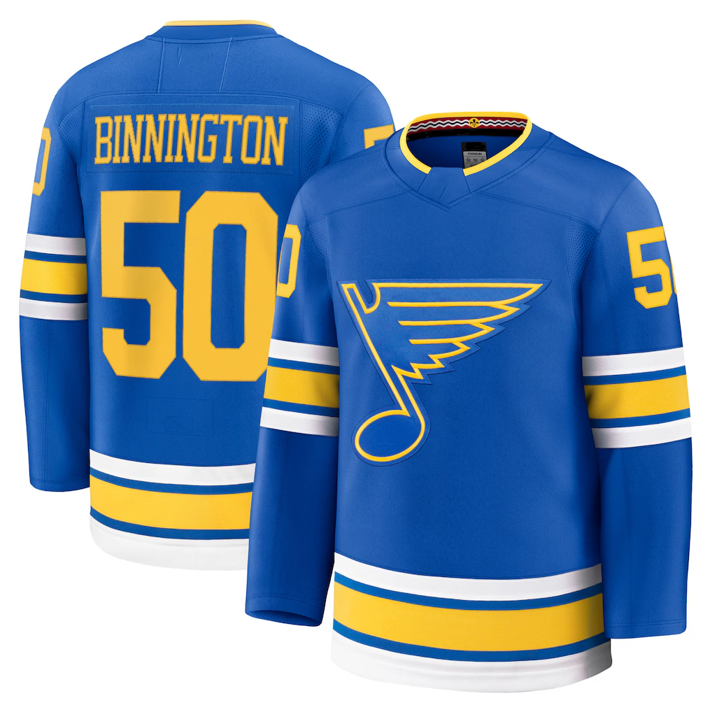 Kooe St.L.Blues #50 Jordan Binnington Blue Home Premium Player Jerseys