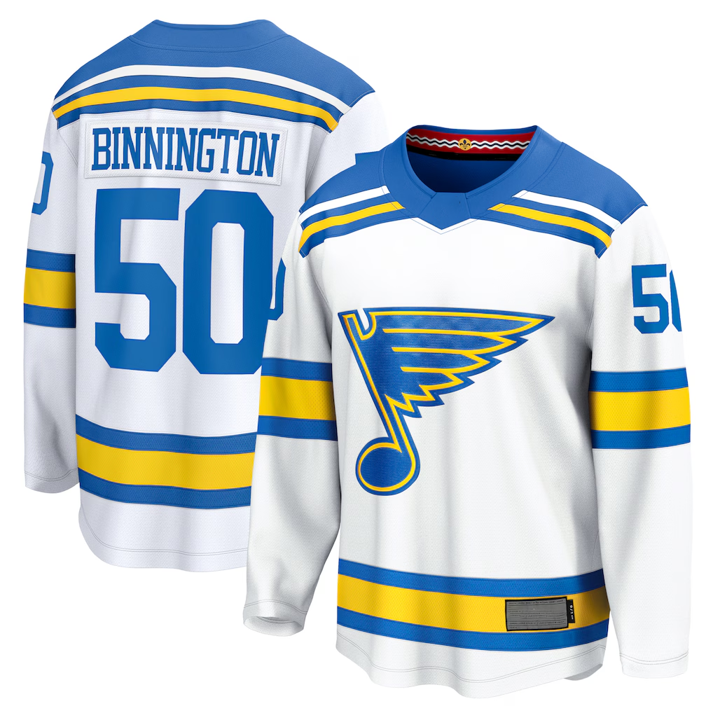 Kooe St.L.Blues #50 Jordan Binnington White Away Breakaway Player Jerseys