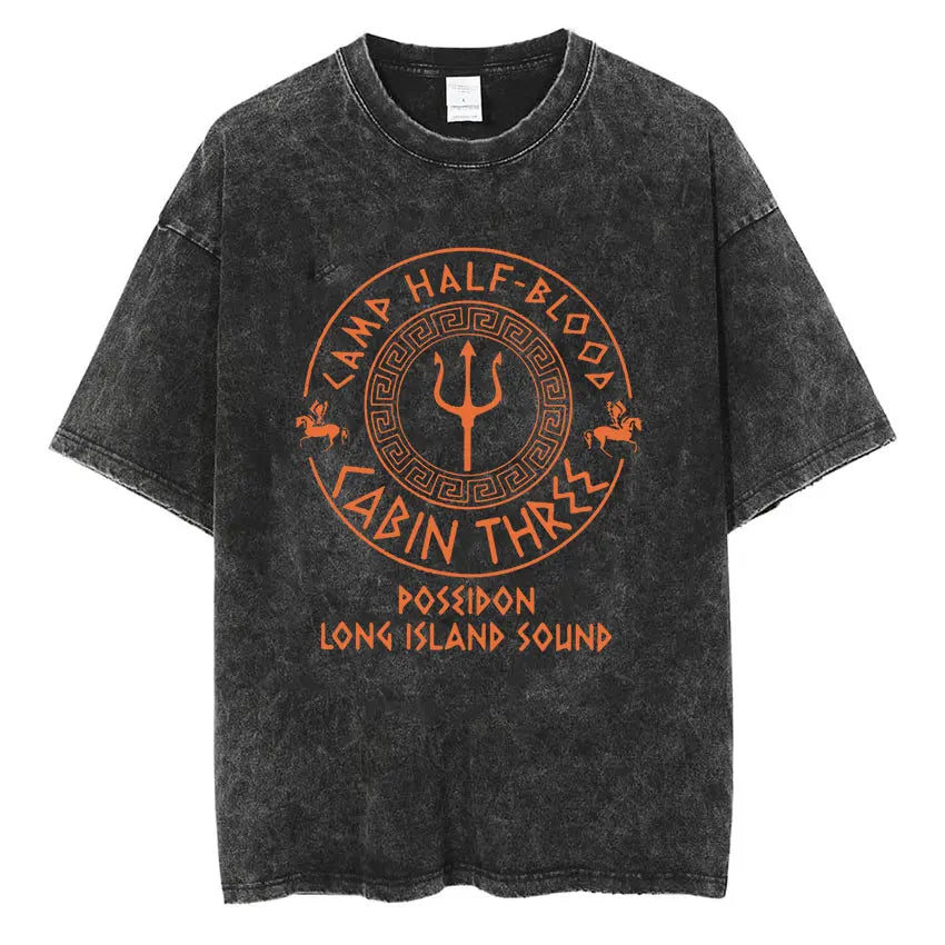Cheap T-shirt Jerseys Camp Half Blood Long Island Sound Print T Shirts Percy Jackson Vintage Washed T-Shirt Men Women High Quality Short Sleeve TShirt