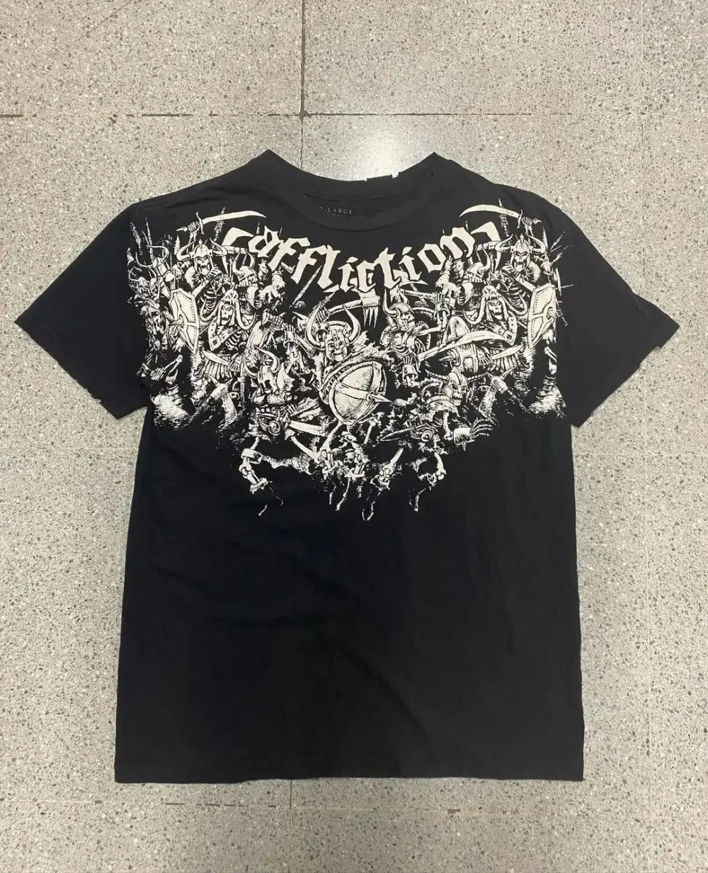 Cheap T-shirt Jerseys Affliction Style Gothic Skull Cross T-Shirt, Men Women Black Washed Cotton Short Sleeve Casual Streetwear Tee