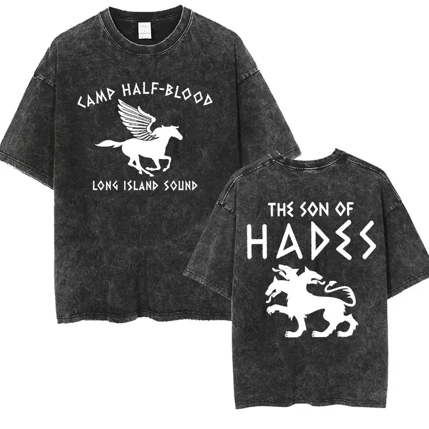 Cheap T-shirt Jerseys Camp Half Blood Long Island Sound Print T Shirts Percy Jackson Vintage Washed T-Shirt Men Women High Quality Short Sleeve TShirt
