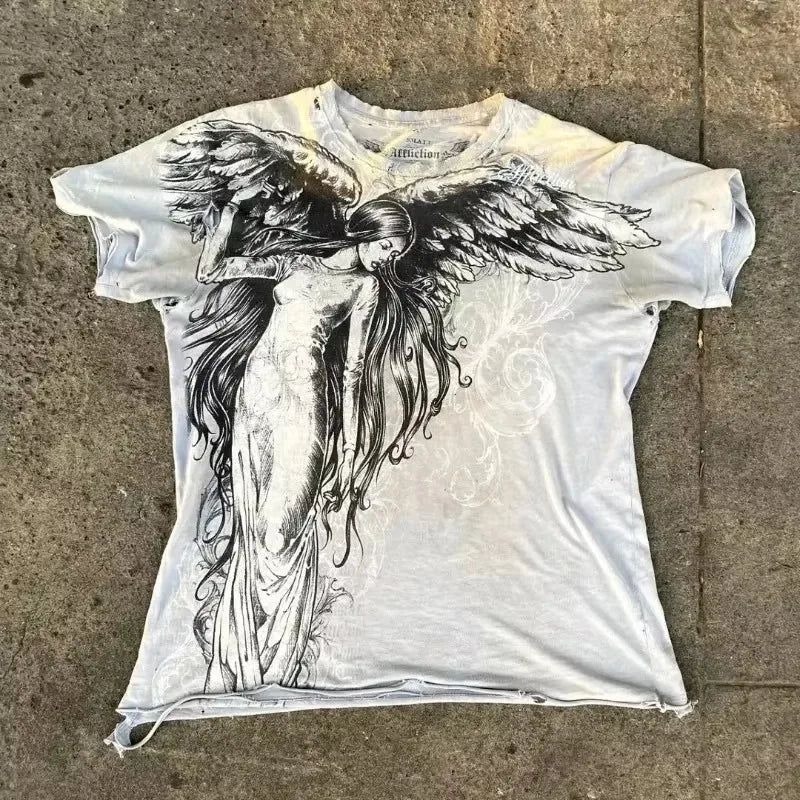Cheap T-shirt Jerseys Summer Double-Sided Printed T-Shirt Mens American Hip-Hop High Street Fashion Baggy Short-Sleeved Unisex Street Style Tee