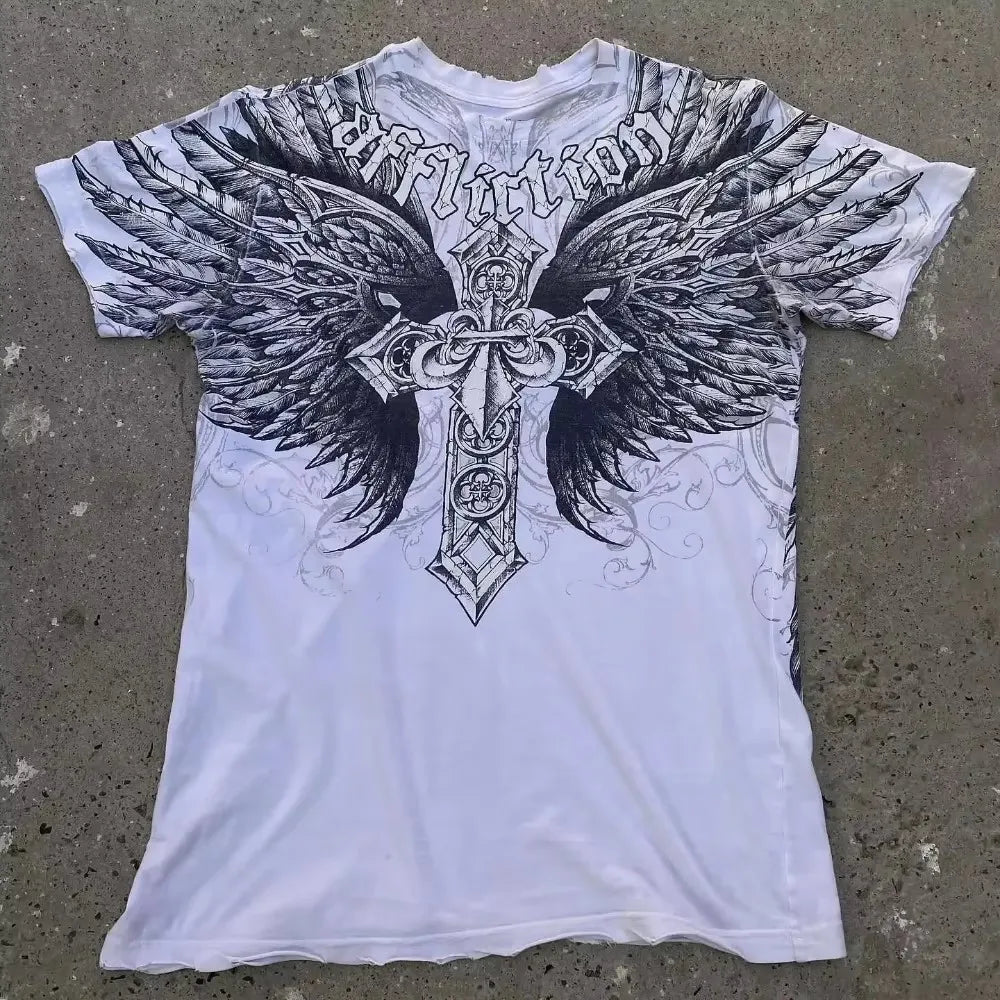 Cheap T-shirt Jerseys 90s American Trendy Retro Fashion Print Round Neck Short-sleeved T-shirt Men Womens Y2K Street Style Gothic Couple Sports