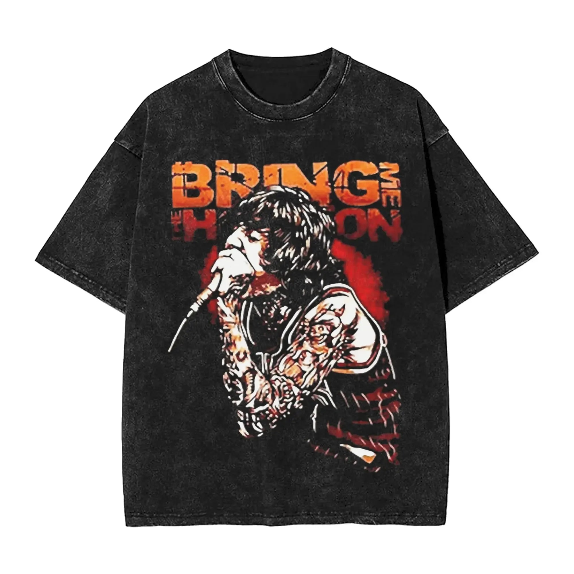 Cheap T-shirt Jerseys Short Sleeved Round Neck Y2k Tshirt Men New in Top & Tees Mens T-Shirt ROCK Band Bring Me The Horizon Tees for Fans BMTH Washed