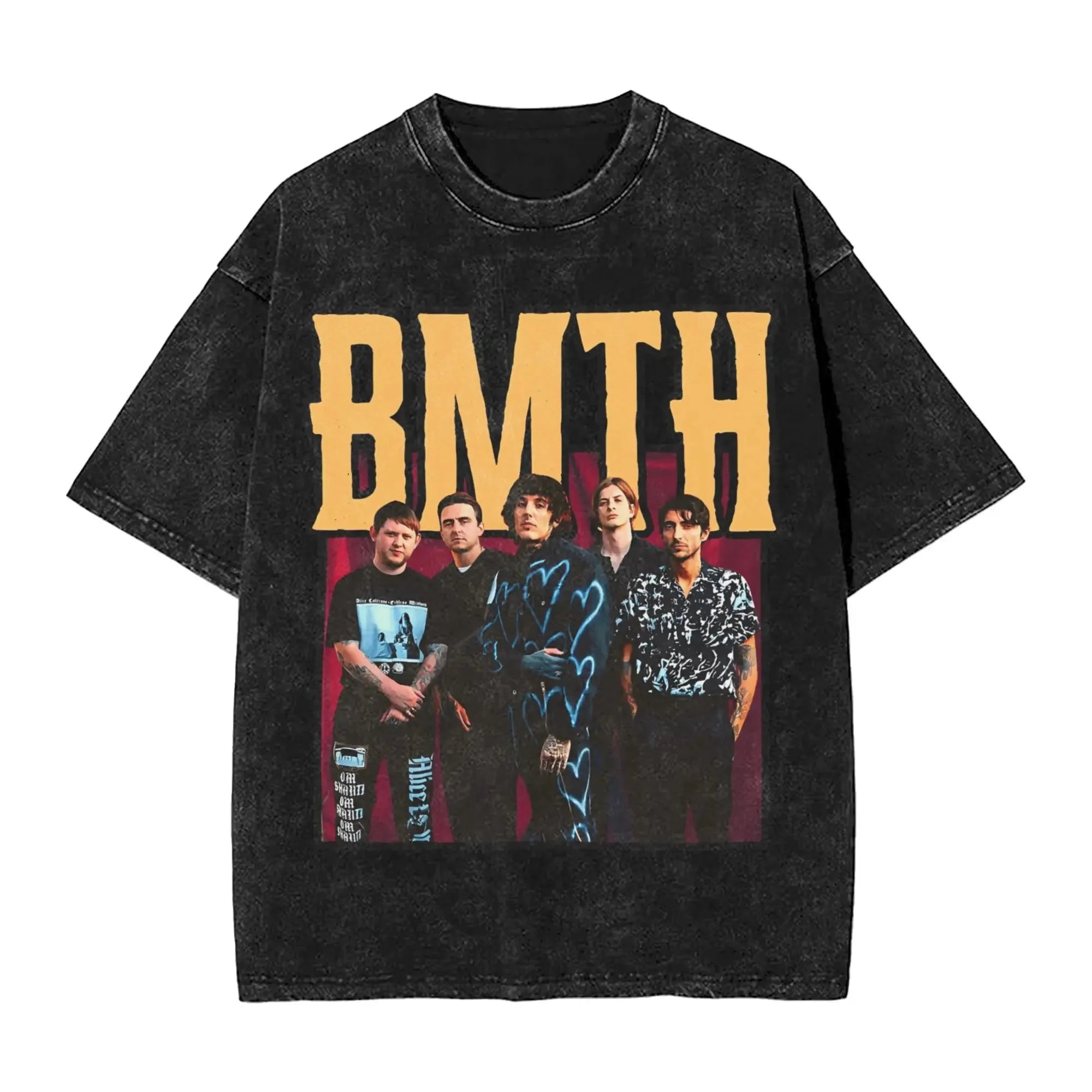Cheap T-shirt Jerseys Short Sleeved Round Neck Y2k Tshirt Men New in Top & Tees Mens T-Shirt ROCK Band Bring Me The Horizon Tees for Fans BMTH Washed