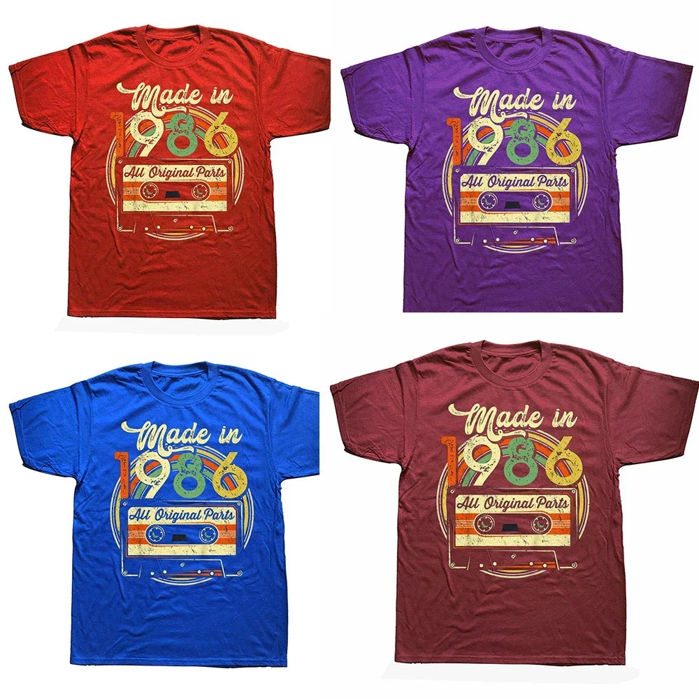 Cheap T-shirt Jerseys Novelty Made in 1986 40th Cassette Tape Vintage T Shirts Streetwear Short Sleeve Birthday Gifts Summer T-shirt Mens Clothing