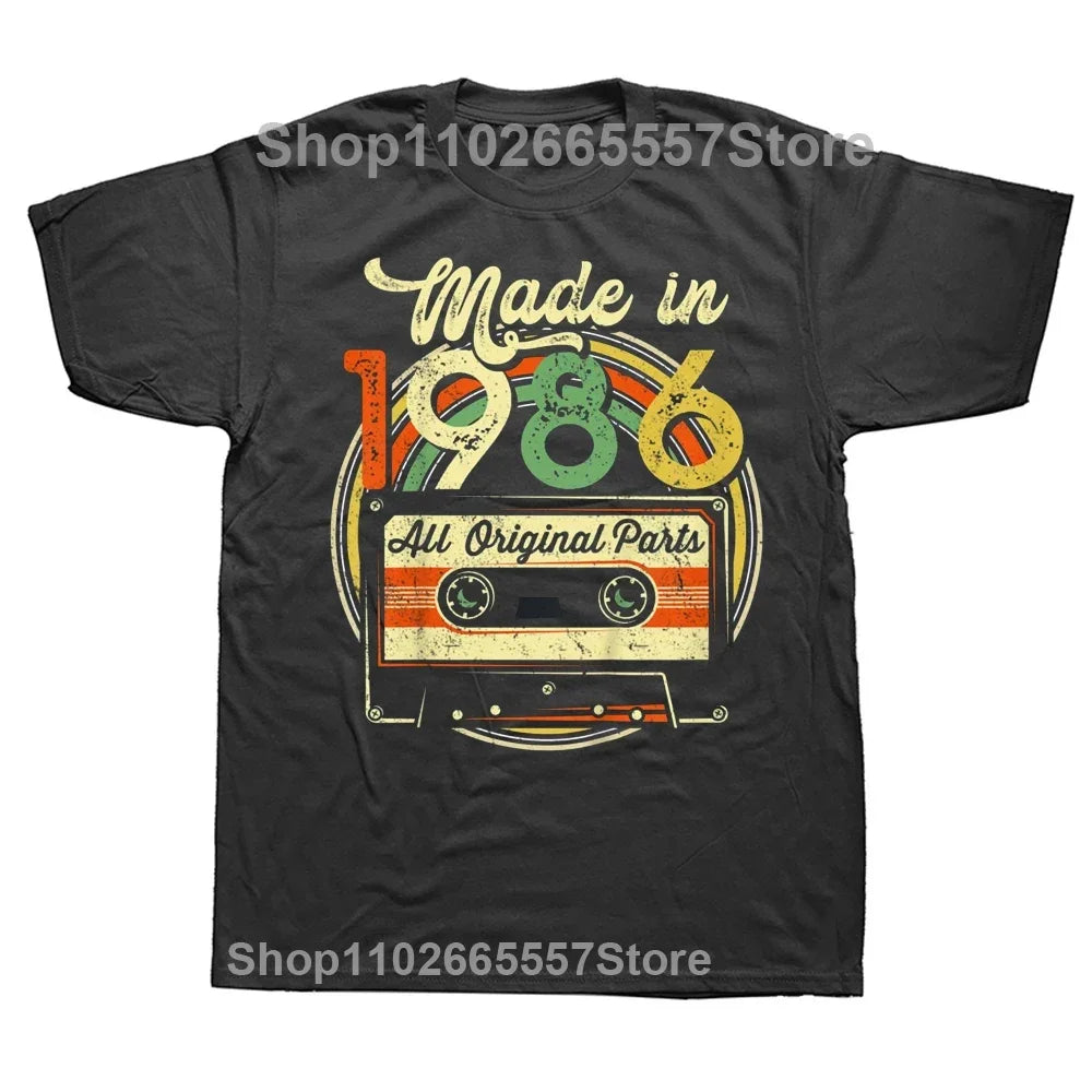 Cheap T-shirt Jerseys Novelty Made in 1986 40th Cassette Tape Vintage T Shirts Streetwear Short Sleeve Birthday Gifts Summer T-shirt Mens Clothing