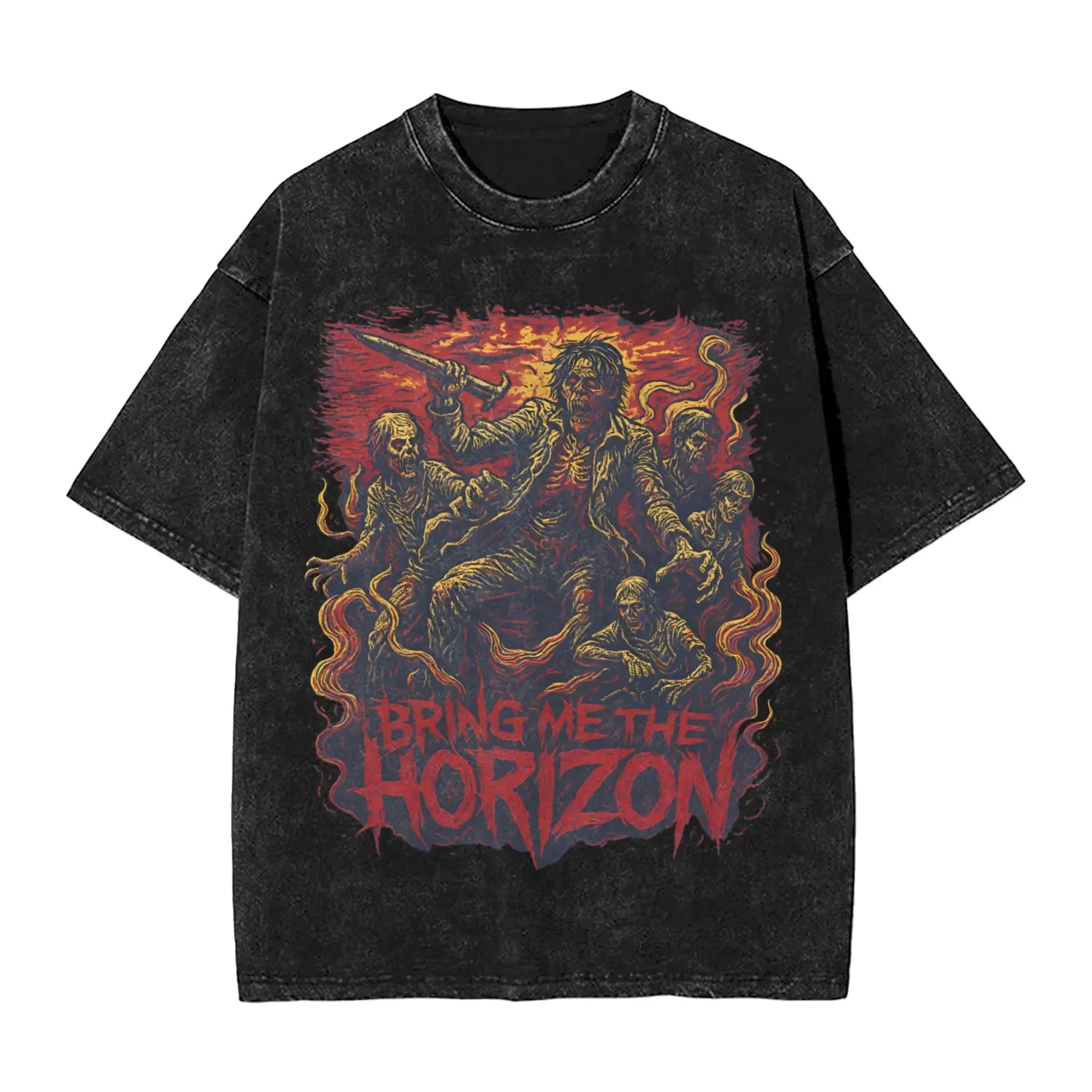 Cheap T-shirt Jerseys Short Sleeved Round Neck Y2k Tshirt Men New in Top & Tees Mens T-Shirt ROCK Band Bring Me The Horizon Tees for Fans BMTH Washed