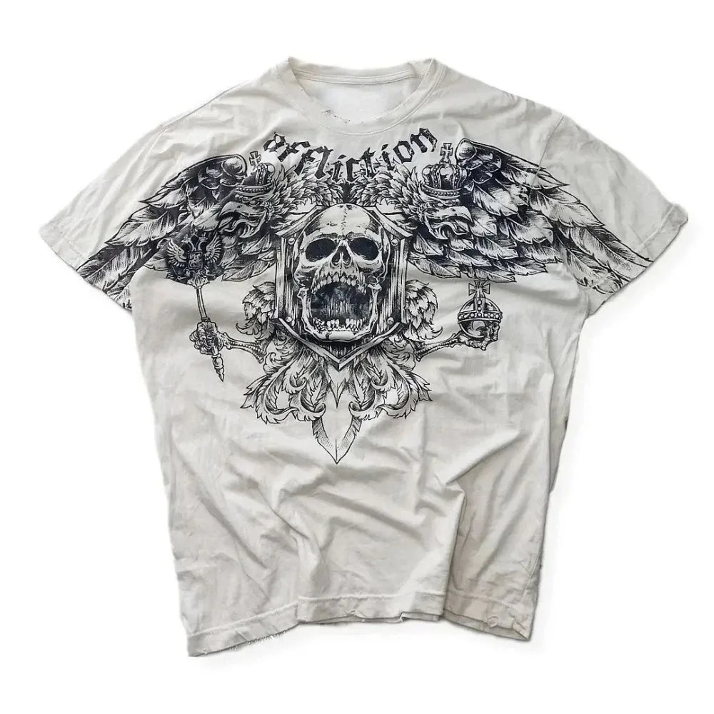 Cheap T-shirt Jerseys European and American men's summer Gothic skull letter print comfortable and breathable round neck T-shirt outdoor street top