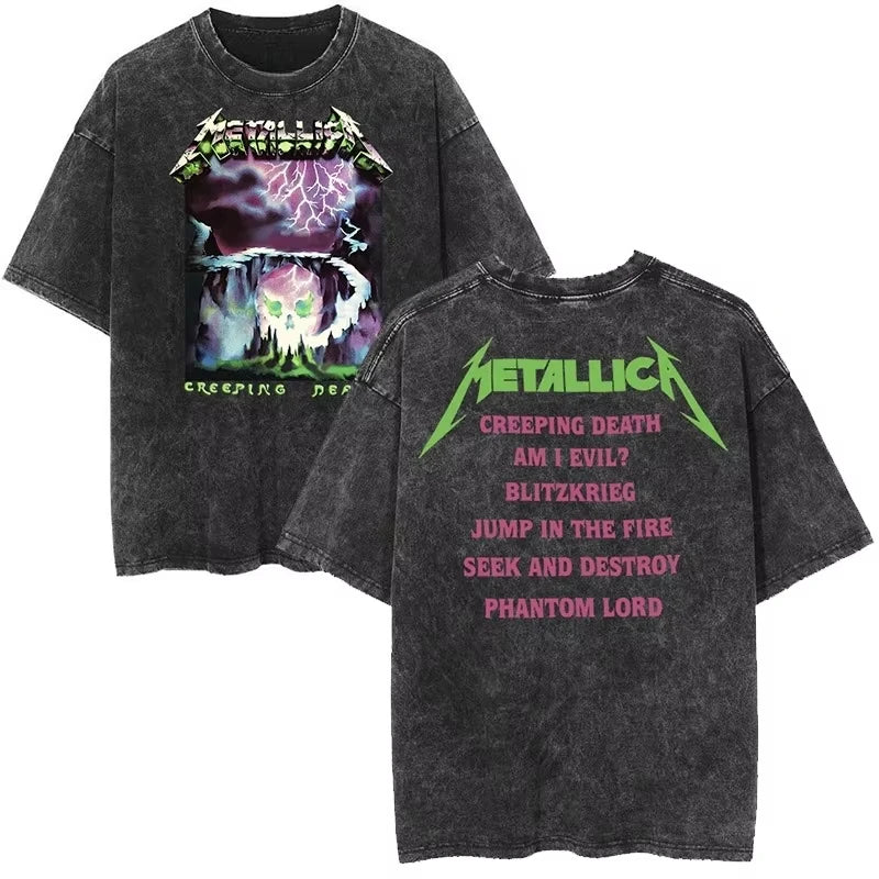Cheap T-shirt Jerseys Rare Metallica Rock Band's Vintage Washed T-shirt Is Retro 2026 High-end Luxury Is for Both Men and Women Top Y2k