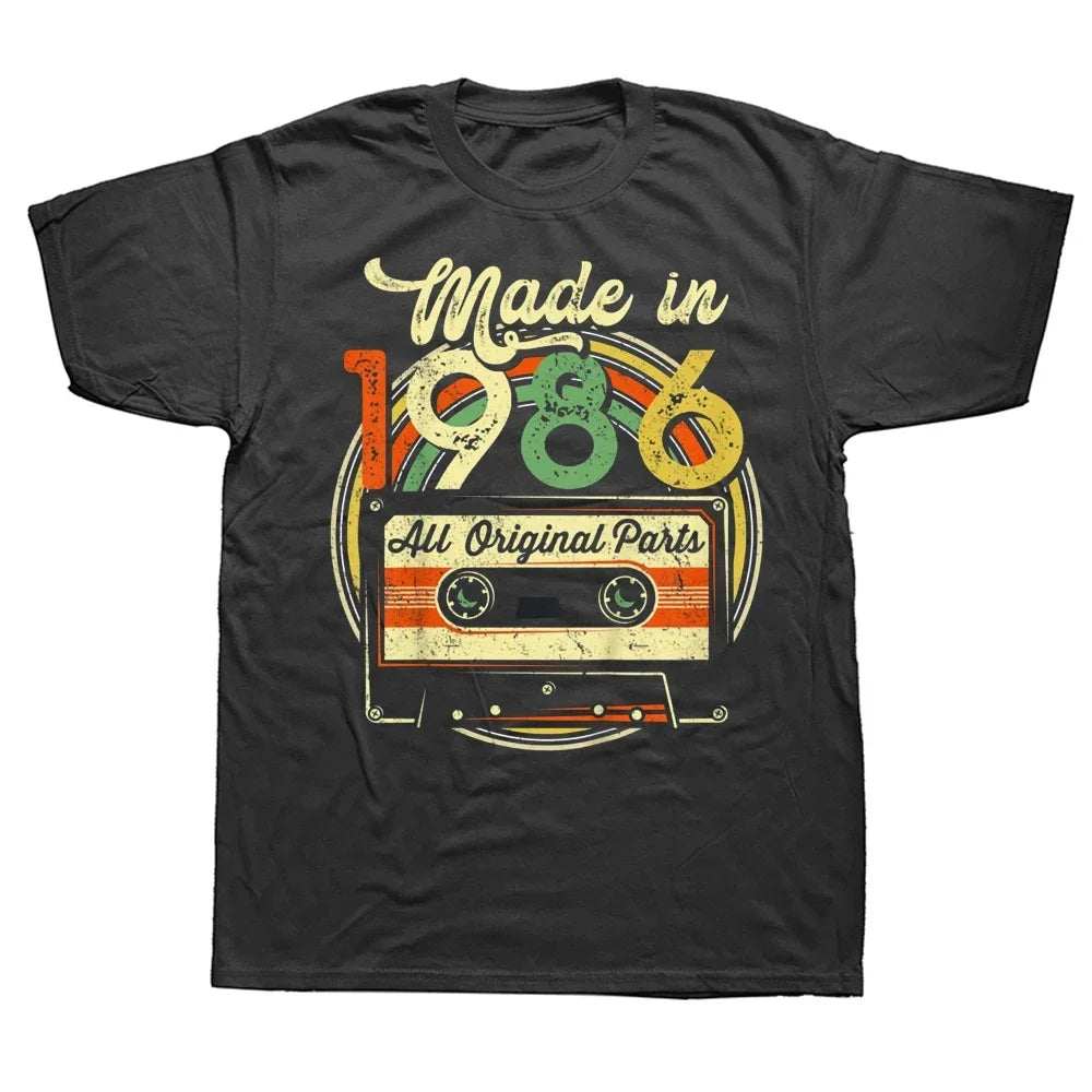Cheap T-shirt Jerseys Novelty Made in 1986 40th Cassette Tape Vintage T Shirts Streetwear Short Sleeve Birthday Gifts Summer T-shirt Mens Clothing