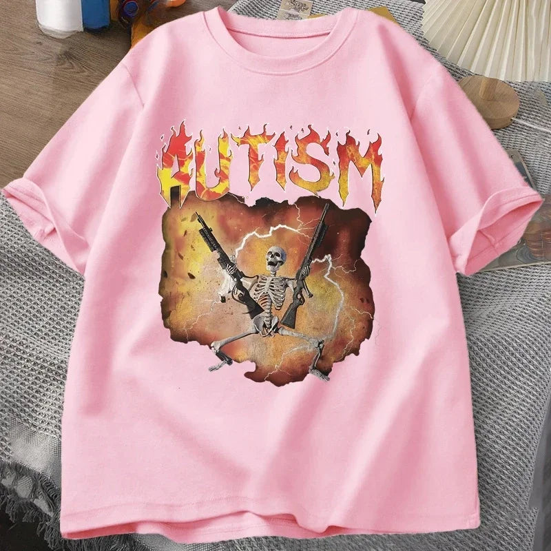 Cheap T-shirt Jerseys Autistic funny skeleton T-shirt for womenfeaturing autism meme graphicstrendy Hayaoku culture vintage T-shirtstreet style