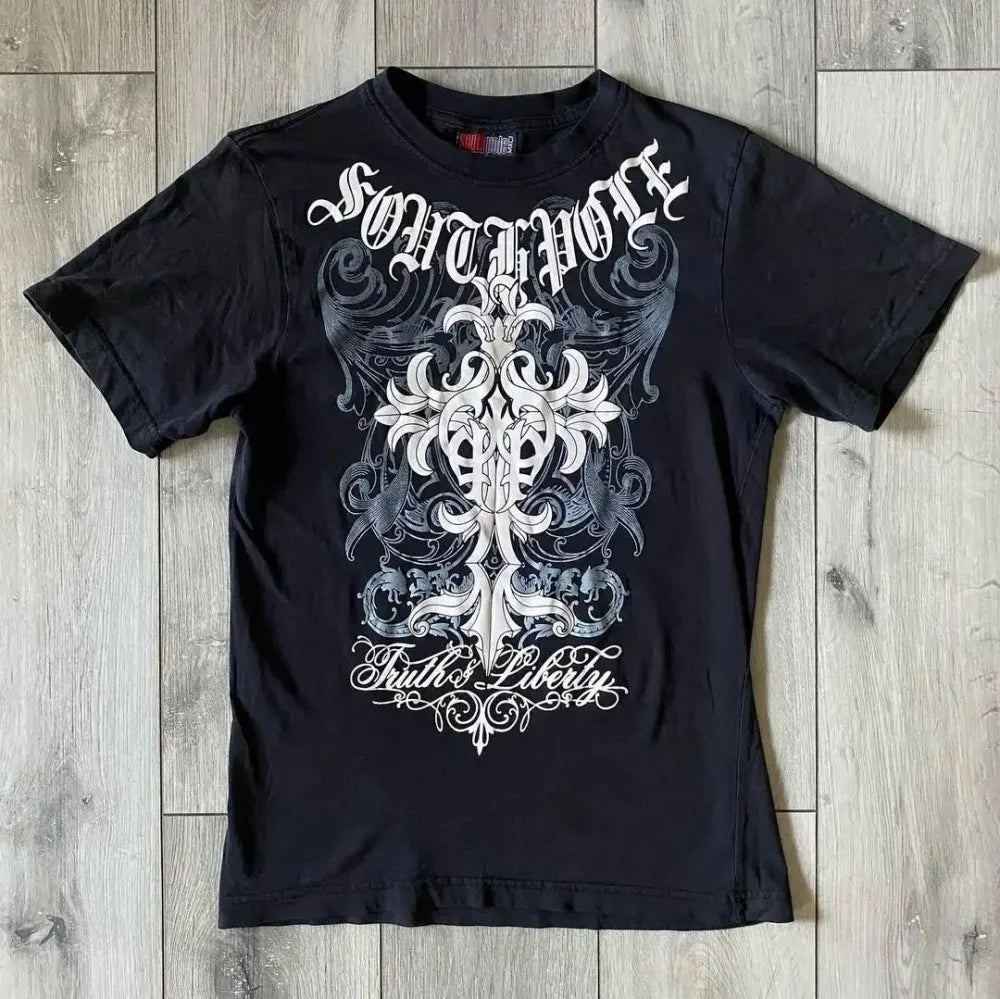 Cheap T-shirt Jerseys Affliction Style Gothic Skull Cross T-Shirt, Men Women Black Washed Cotton Short Sleeve Casual Streetwear Tee