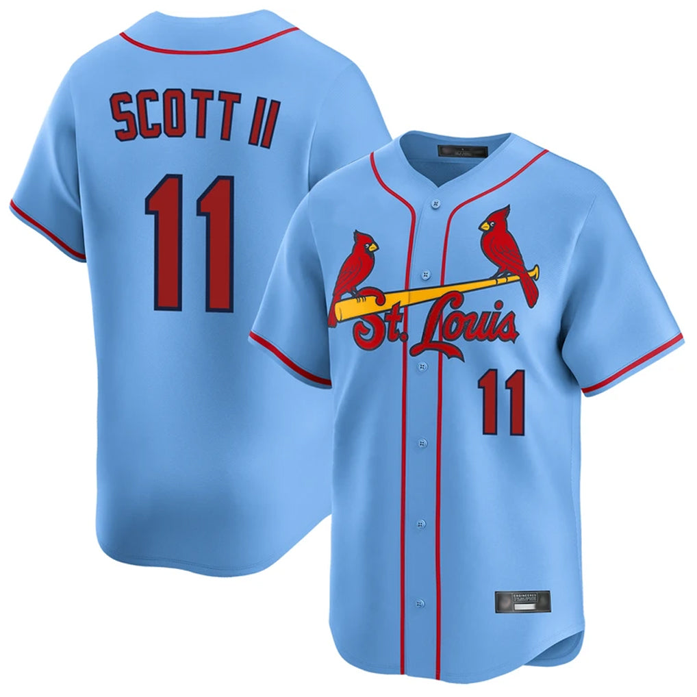 Kooe St. Louis Cardinals #11 Victor Scott II Player Light Blue Throwback Cooperstown Collection Limited Stitched Jerseys