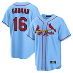 Kooe St. Louis Cardinals #16 Nolan Gorman Player Light Blue Home Game Stitched Jerseys