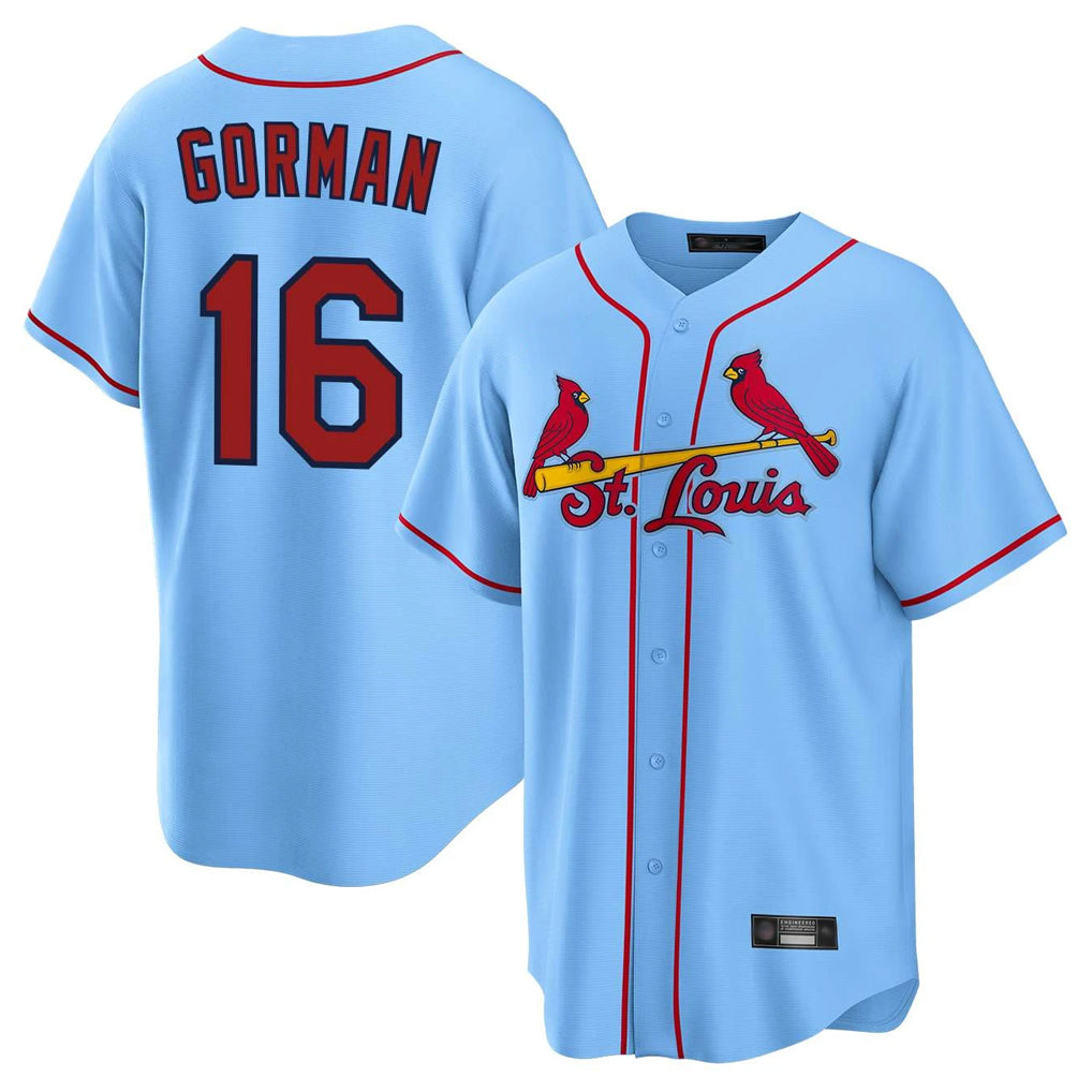 Kooe St. Louis Cardinals #16 Nolan Gorman Player Light Blue Home Game Stitched Jerseys