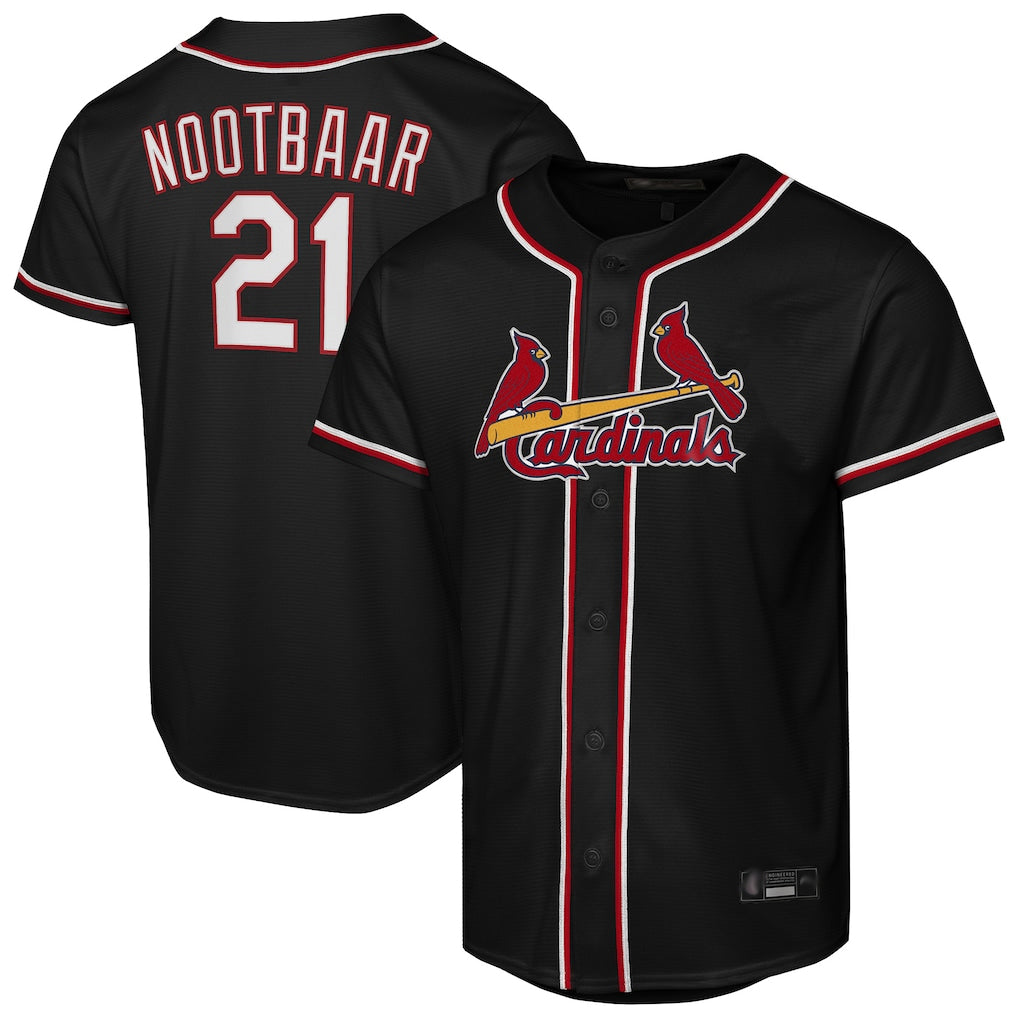 Kooe St. Louis Cardinals #21 Lars Nootbaar Player Black Carbon Fashio Game Stitched Jerseys