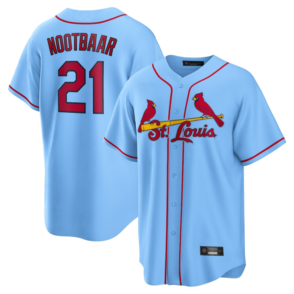 Kooe St. Louis Cardinals #21 Lars Nootbaar Player Light Blue Home Game Stitched Jerseys