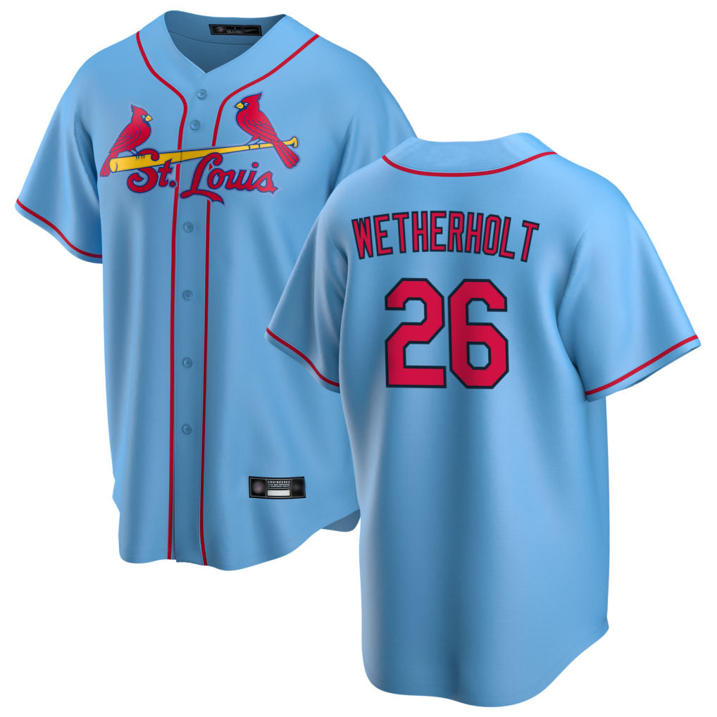 Kooe St. Louis Cardinals #26 JJ Wetherholt Player Light Blue Home Game Stitched Jerseys