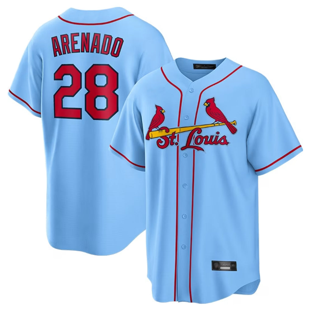 Kooe St. Louis Cardinals #28 Nolan Arenado Player Light Blue Home Game Stitched Jerseys