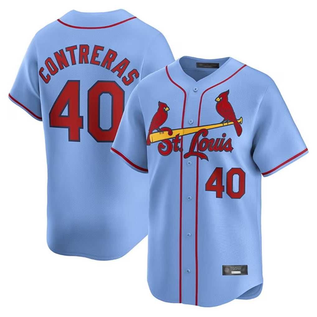 Kooe St. Louis Cardinals #40 Willson Contreras Player Light Blue Home Limited Stitched Jerseys