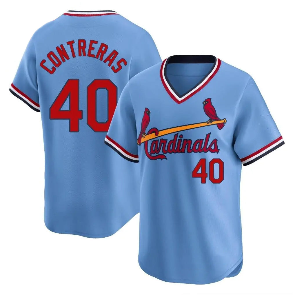 Kooe St. Louis Cardinals #40 Willson Contreras Player Light Blue Throwback Cooperstown Collection Limited Stitched Jerseys