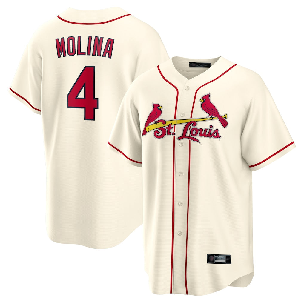 Kooe St. Louis Cardinals #4 Yadier Molina Player Cream Home Game Stitched Jerseys
