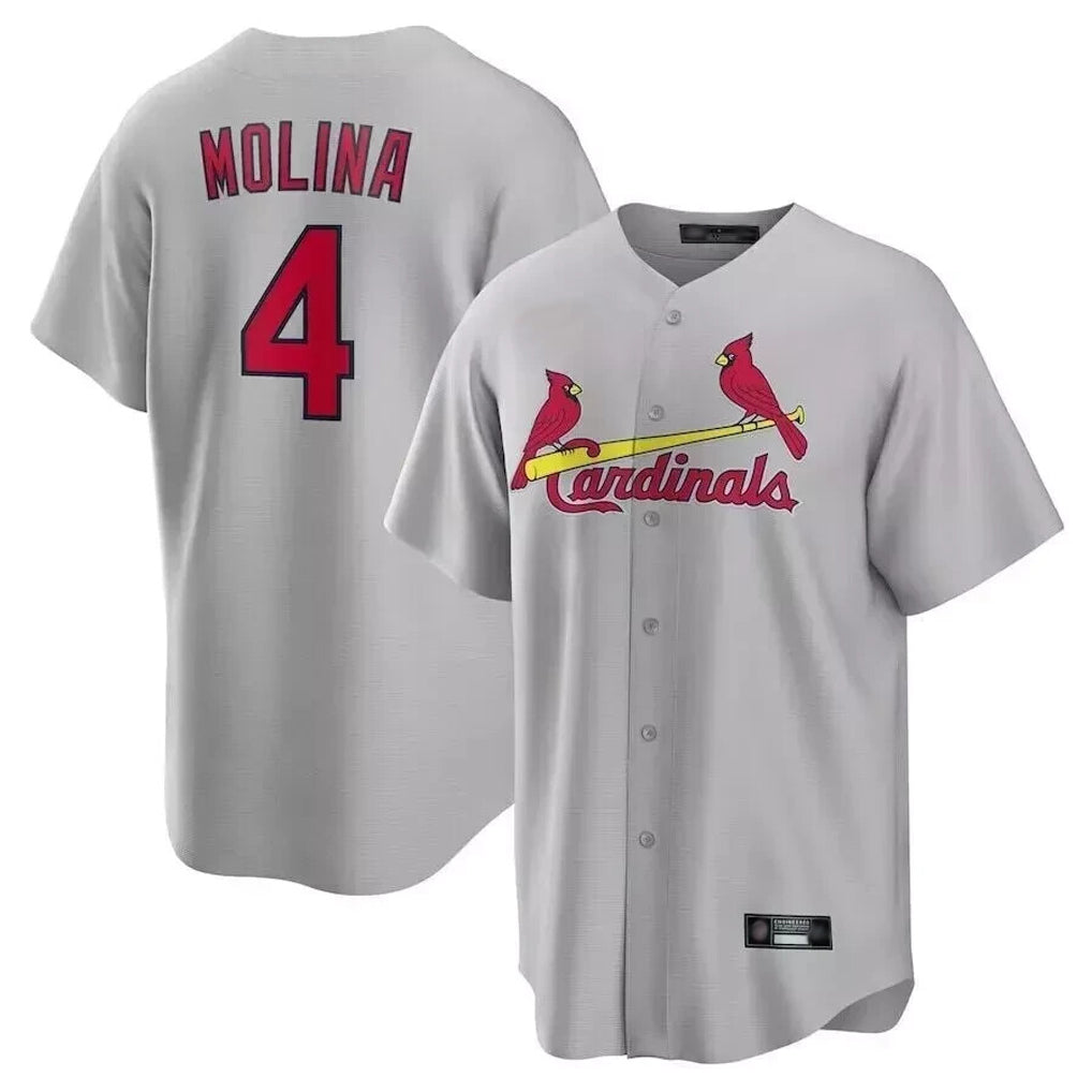 Kooe St. Louis Cardinals #4 Yadier Molina Player Gray Home Game Stitched Jerseys