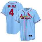 Kooe St. Louis Cardinals #4 Yadier Molina Player Light Blue Home Game Stitched Jerseys