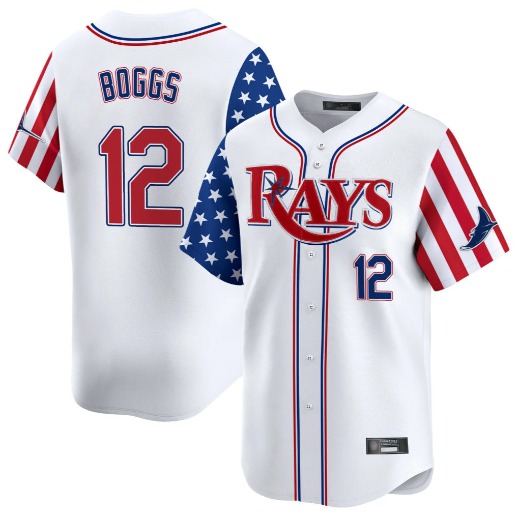 Kooe T.Bay Rays #12 Wade Boggs Player White 2025 Independence Day Vapor Premier Limited Stitched Jerseys
