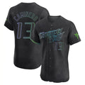 Kooe T.Bay Rays #13 Junior Caminero Player Black City Connect Home Limited Elite Stitched Jerseys