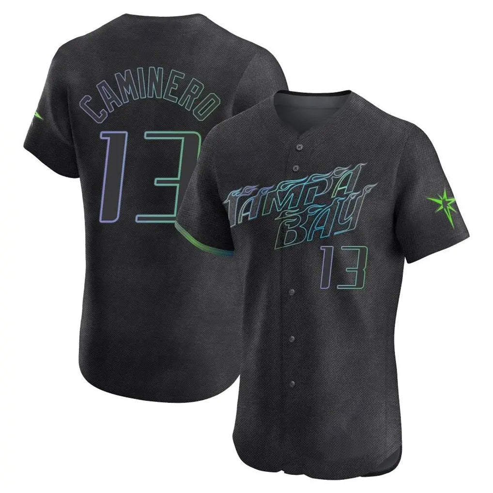 Kooe T.Bay Rays #13 Junior Caminero Player Black City Connect Home Limited Elite Stitched Jerseys