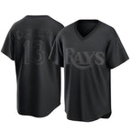 Kooe T.Bay Rays #13 Junior Caminero Player Black Home Game Stitched Jerseys