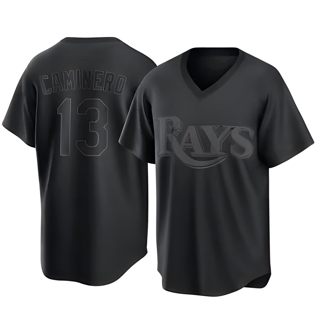 Kooe T.Bay Rays #13 Junior Caminero Player Black Home Game Stitched Jerseys