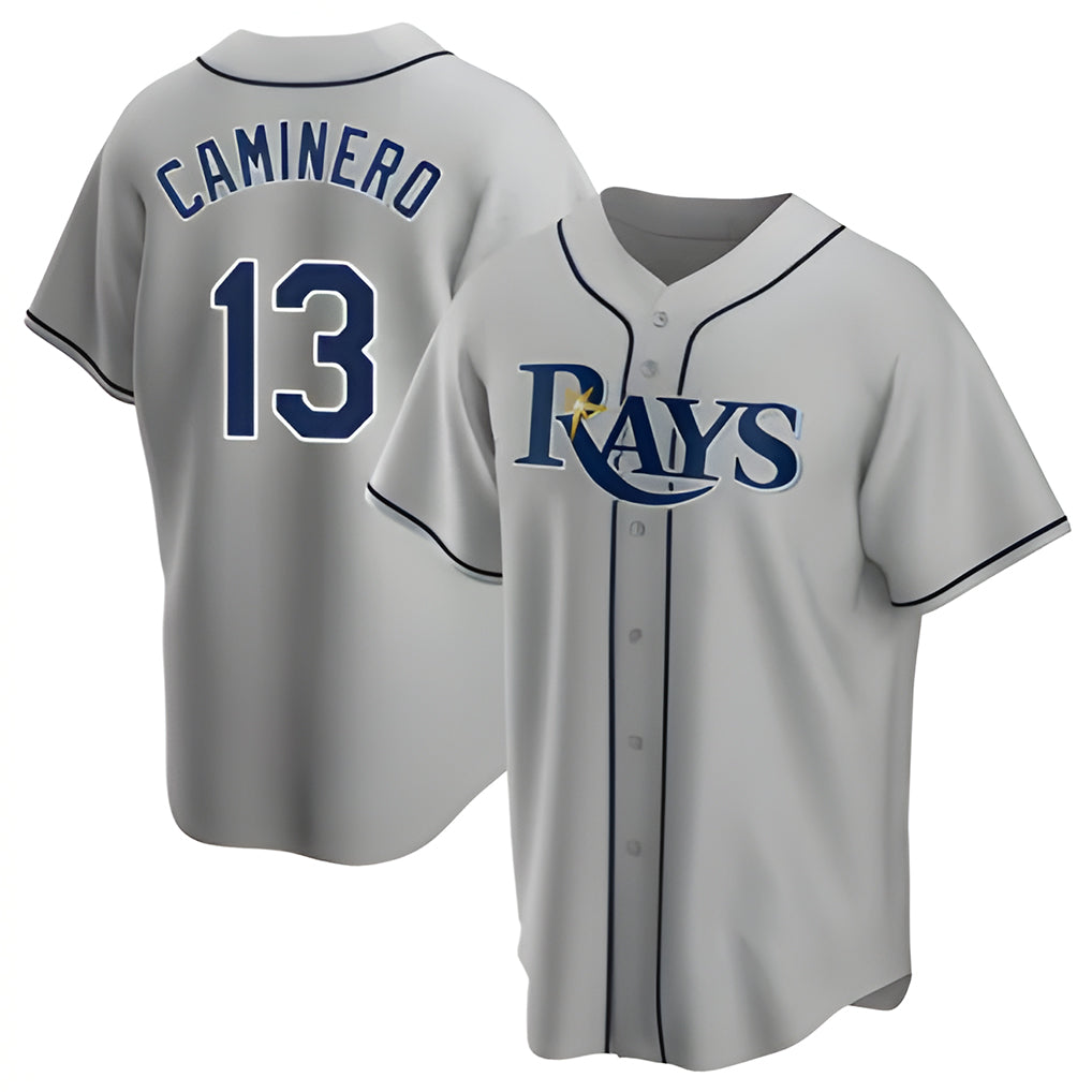 Kooe T.Bay Rays #13 Junior Caminero Player Gray Home Game Stitched Jerseys