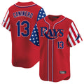 Kooe T.Bay Rays #13 Junior Caminero Player Red 2025 Independence Day Vapor Premier Limited Stitched Jerseys