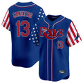 Kooe T.Bay Rays #13 Junior Caminero Player Royal 2025 Independence Day Vapor Premier Limited Stitched Jerseys