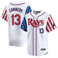 Kooe T.Bay Rays #13 Junior Caminero Player White 2025 Independence Day Vapor Premier Limited Stitched Jerseys