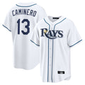 Kooe T.Bay Rays #13 Junior Caminero Player White Home Game Stitched Jerseys