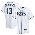 Kooe T.Bay Rays #13 Junior Caminero Player White Home Game Stitched Jerseys