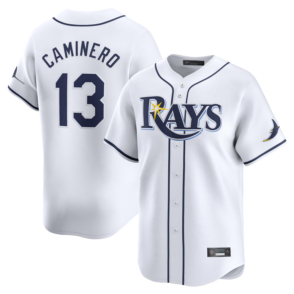 Kooe T.Bay Rays #13 Junior Caminero Player White Home Limited Stitched Jerseys